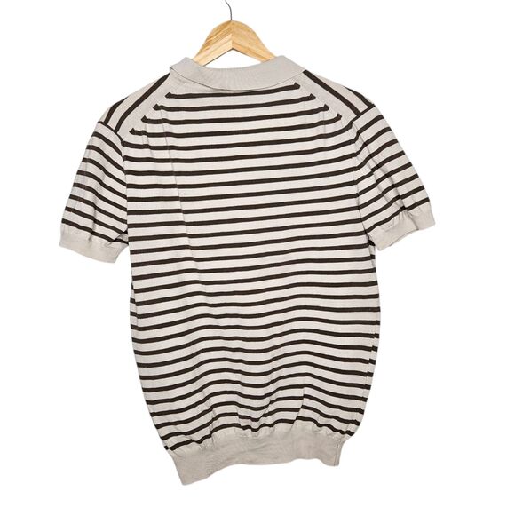 SAND Copenhagen Striped Polo Shirt Men XL Beige Brown Short Sleeve Preppy Casual - Picture 4 of 7